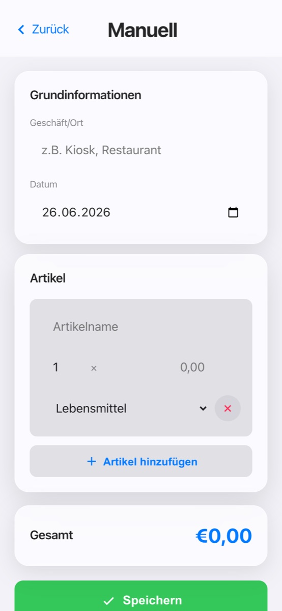 CashFlow AI — manueller Eintrag