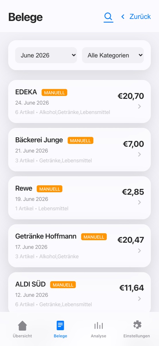 CashFlow AI — Belege nach Kategorien