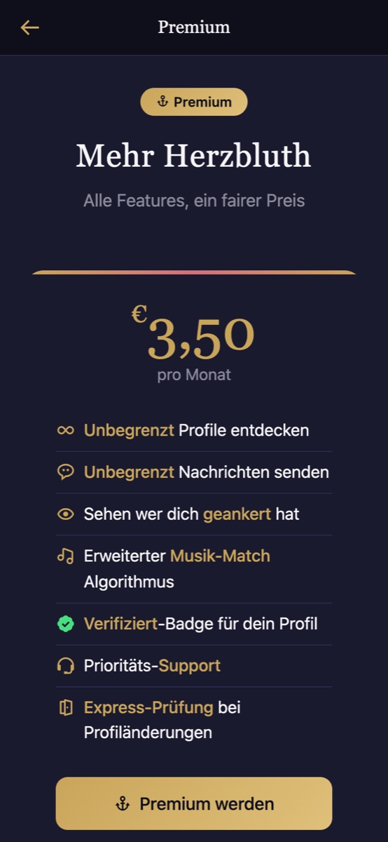 Herzbluth — Premium für 3,50 € im Monat