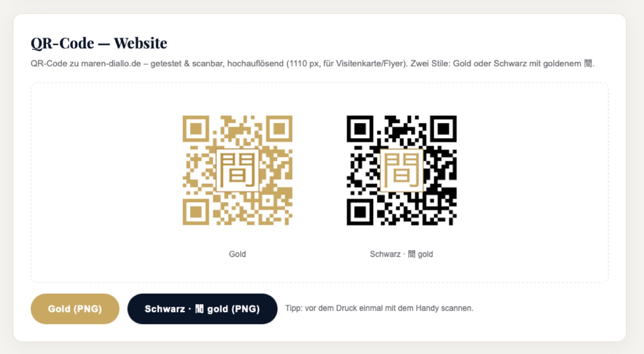 Gebrandete QR-Codes mit dem Ma-Symbol — Gold & Schwarz